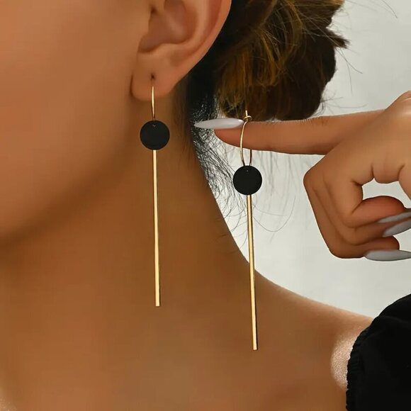 Jewelry - NEW Gold hoop earrings, black dangle earrings, gold and black jewelry